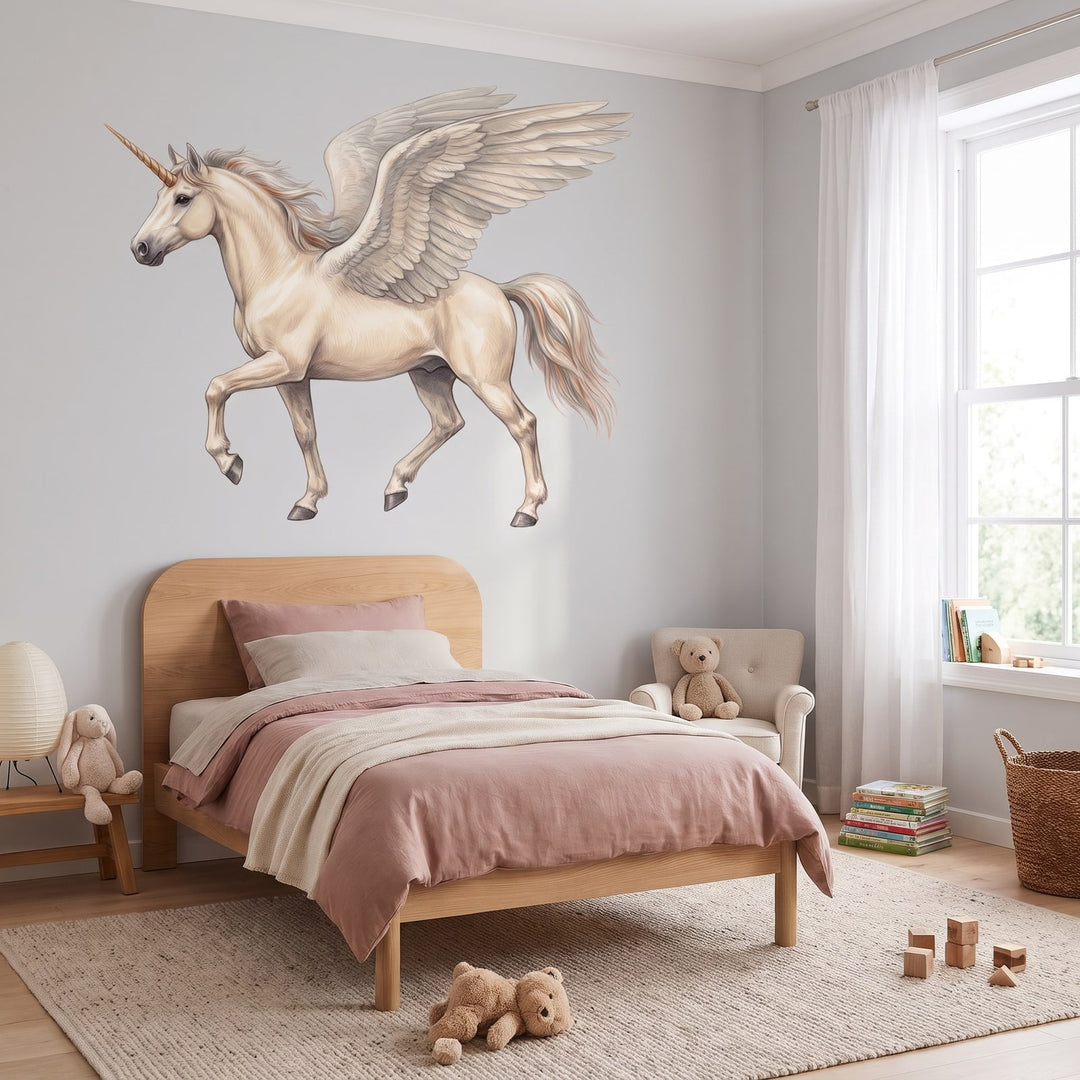 Winged Unicorn Wall Sticker Decals wall decals: the whole room from a corner in a girl's bedroom