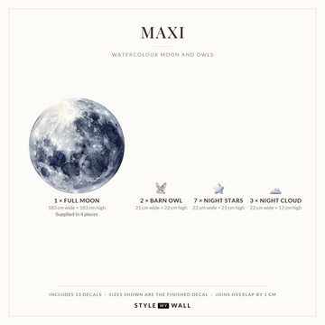 Watercolour Moon and Owls Wall Sticker Decals: Maxi sizes