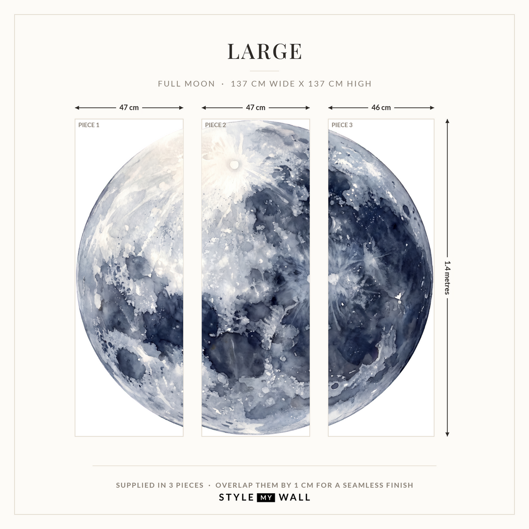 Watercolour Moon and Owls Wall Sticker Decals: Large supplied in 3 pieces that overlap by 1 cm