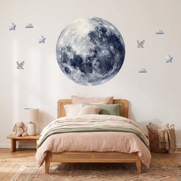 Watercolour Moon and Owls Wall Sticker Decals wall decals on a girl's bedroom wall (Medium (100 x 100 cm) size)