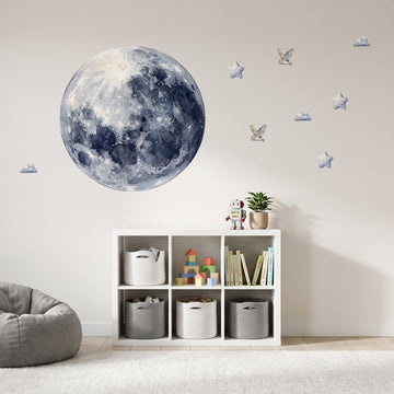 Watercolour Moon and Owls Wall Sticker Decals wall decals on a kids' room wall (Medium (100 x 100 cm) size)