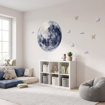 Watercolour Moon and Owls Wall Sticker Decals wall decals: the whole room from a corner in a kids' room