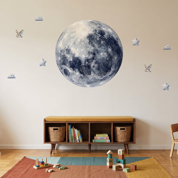 Watercolour Moon and Owls Wall Sticker Decals wall decals on a playroom wall (Medium (100 x 100 cm) size)