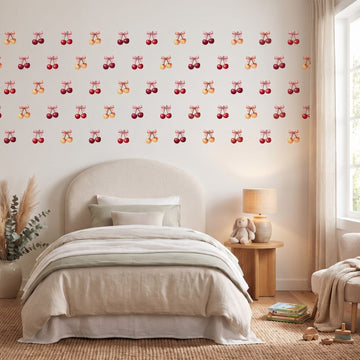 Cherries with Pink Bow Wall Sticker Decals wall decals: the whole room from a corner in a girl's bedroom