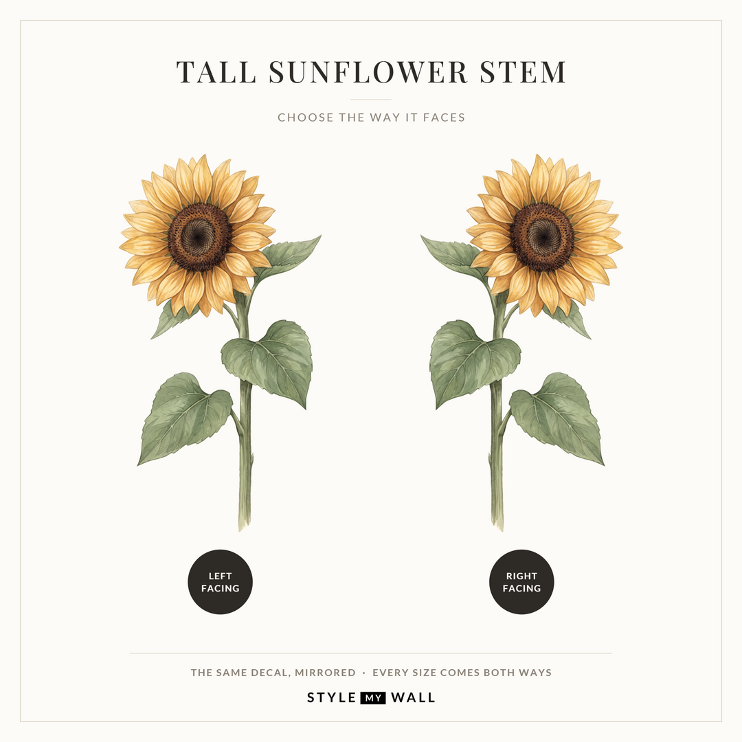 Giant Golden Sunflower Wall Sticker Decals: left facing and right facing, the same decal mirrored