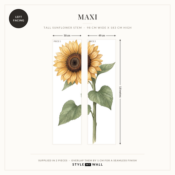 Giant Golden Sunflower Wall Sticker Decals: Maxi supplied in 2 pieces that overlap by 1 cm, left facing