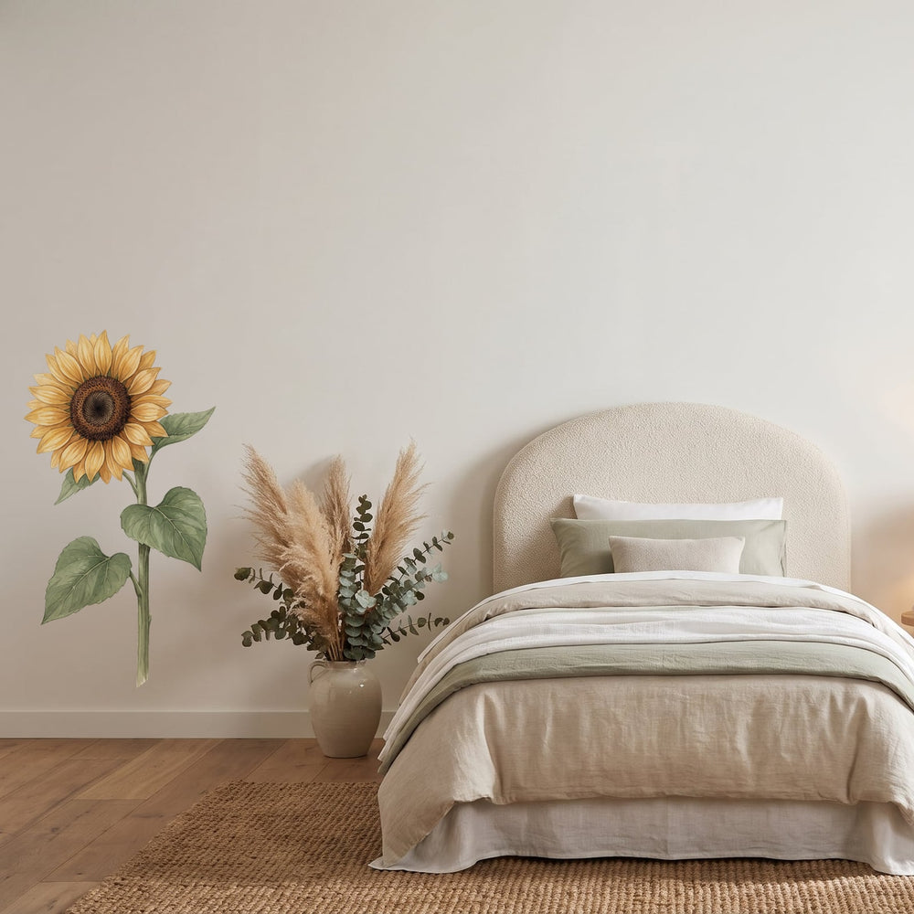 Giant Golden Sunflower Wall Sticker Decals wall decals on a girl's bedroom wall (Medium (54 x 100 cm) size, left facing)