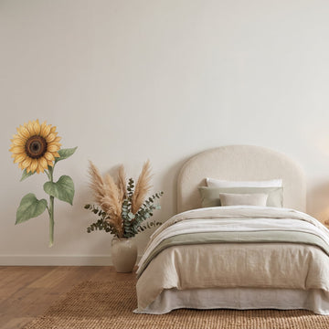 Giant Golden Sunflower Wall Sticker Decals wall decals on a girl's bedroom wall (Medium (54 x 100 cm) size, left facing)