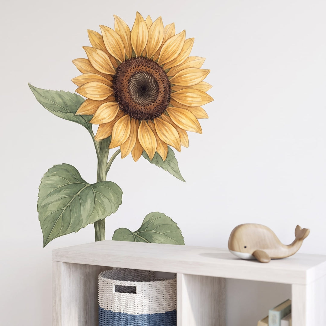 Giant Golden Sunflower Wall Sticker Decals wall decals: a close-up of the decals from one side in a kids' room