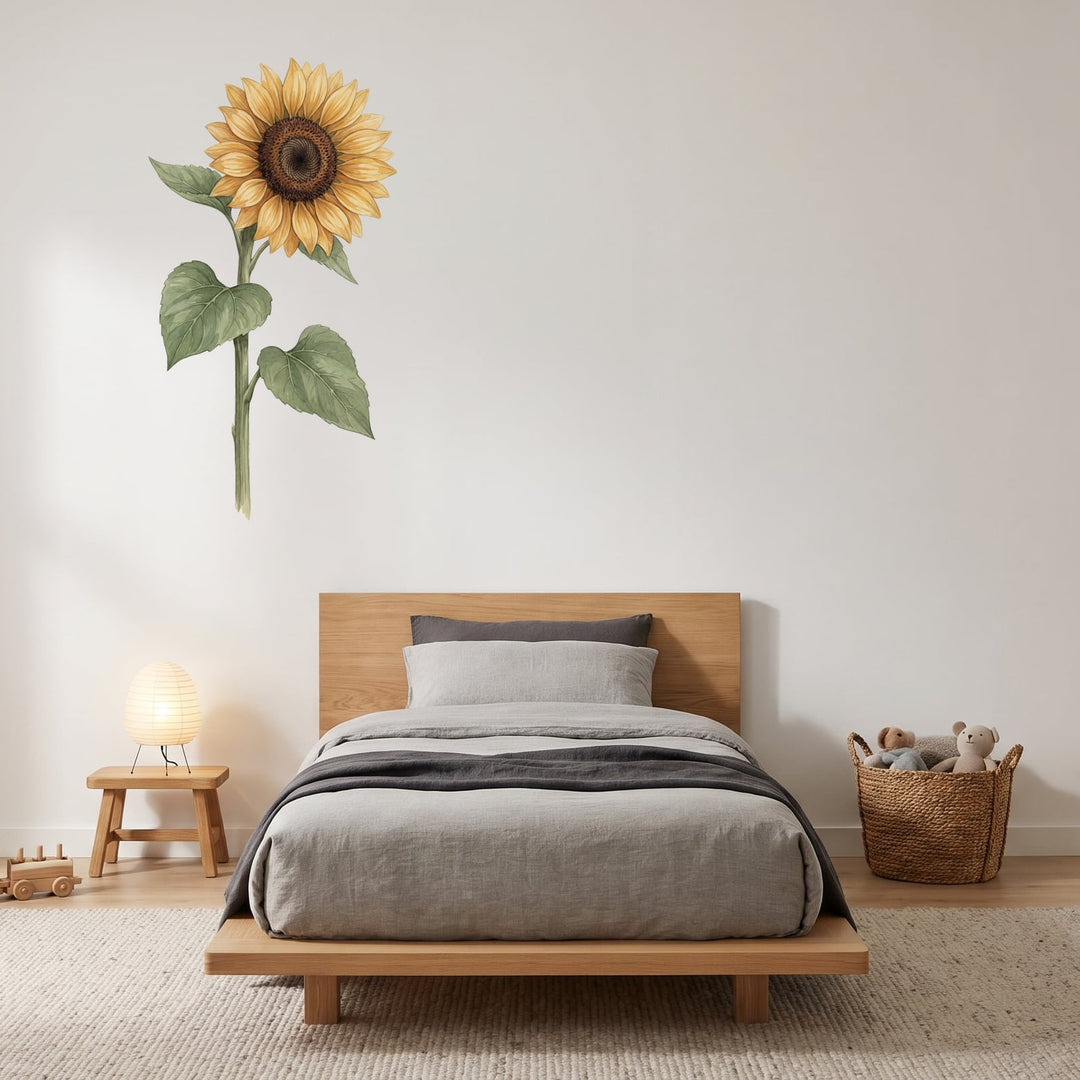 Giant Golden Sunflower Wall Sticker Decals wall decals on a boy's bedroom wall (Medium (54 x 100 cm) size, right facing)