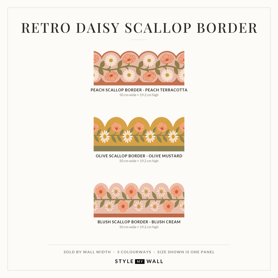 Retro Daisy Scallop Border Wall Sticker Decals: 1 m wall sizes