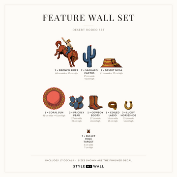 Desert Rodeo Wall Sticker Decals: Feature Wall Set sizes