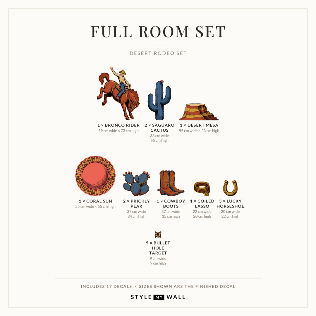 Desert Rodeo Wall Sticker Decals: Full Room Set sizes