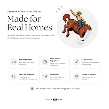 Desert Rodeo Wall Sticker Decals: soft matte fabric wall decals that peel, stick and reposition, printed in Victoria