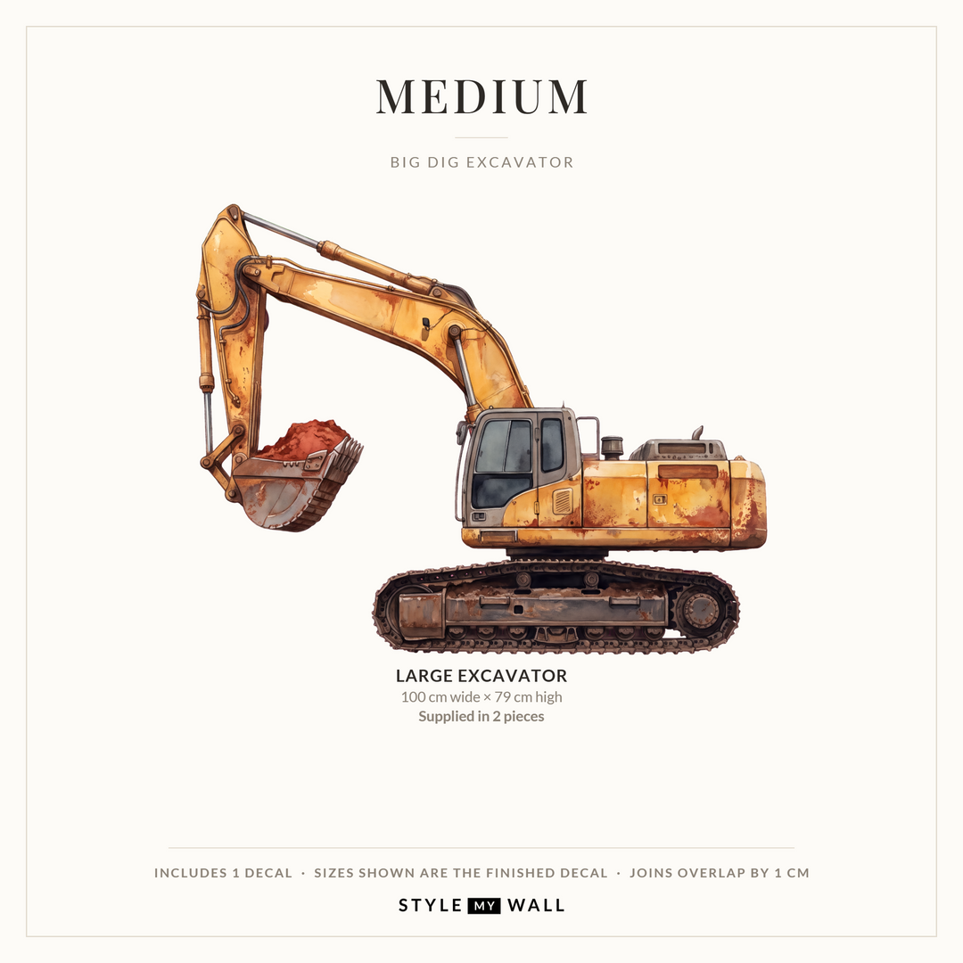 Big Dig Excavator Wall Sticker Decals: Medium sizes