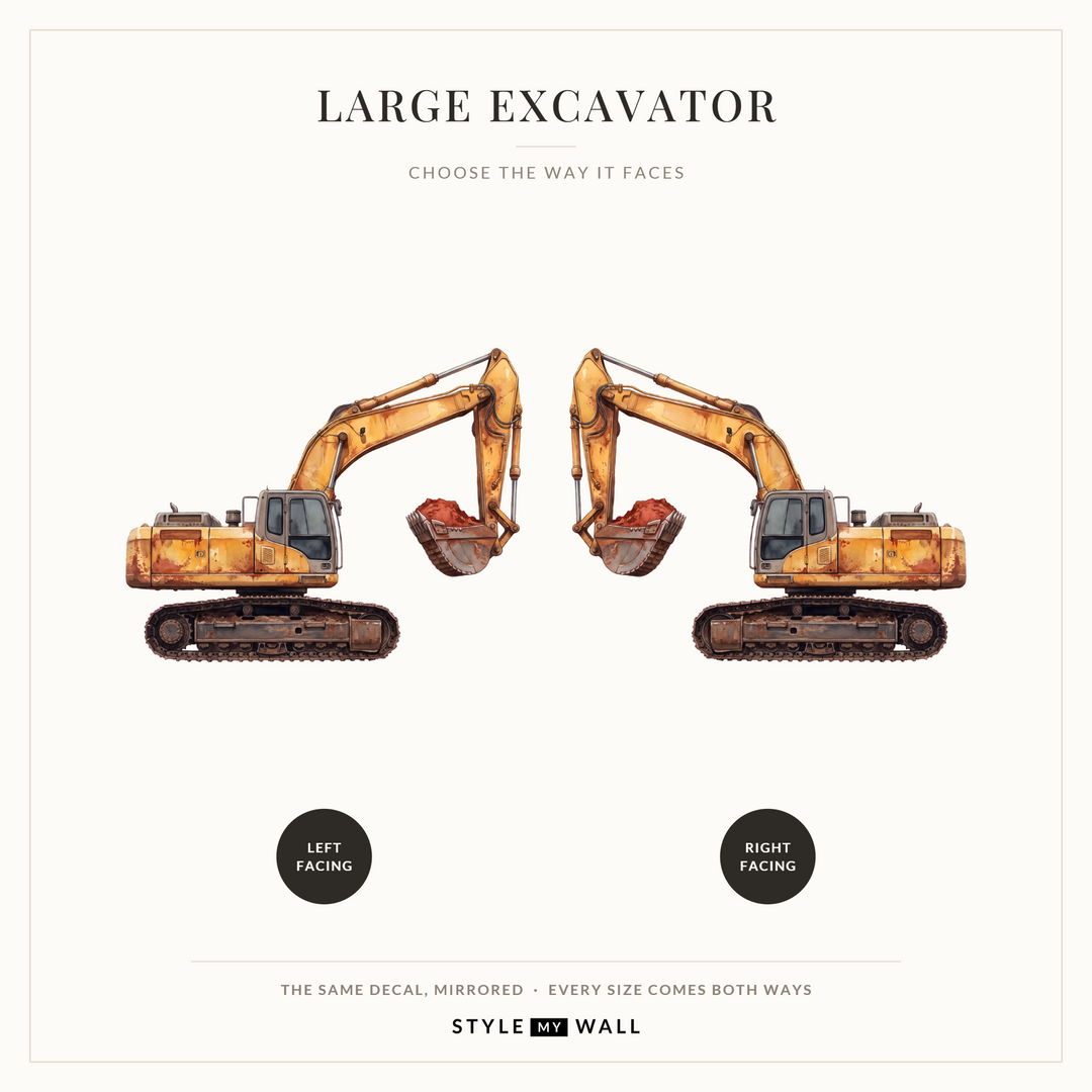 Big Dig Excavator Wall Sticker Decals: left facing and right facing, the same decal mirrored