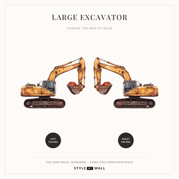 Big Dig Excavator Wall Sticker Decals: left facing and right facing, the same decal mirrored