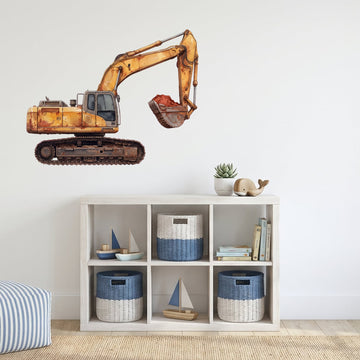 Big Dig Excavator Wall Sticker Decals wall decals on a kids' room wall (Medium (100 x 79 cm) size, left facing)