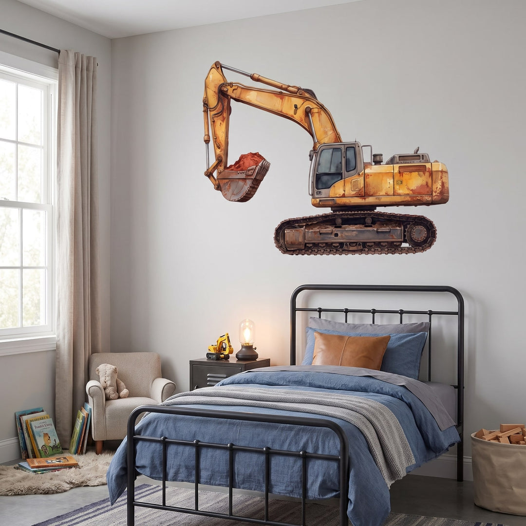 Big Dig Excavator Wall Sticker Decals wall decals: the whole room from a corner in a boy's bedroom