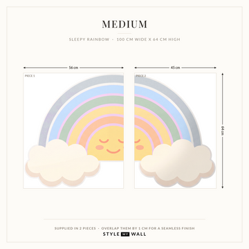 Sunrise Rainbow Clouds Wall Sticker Decals: Medium supplied in 2 pieces that overlap by 1 cm