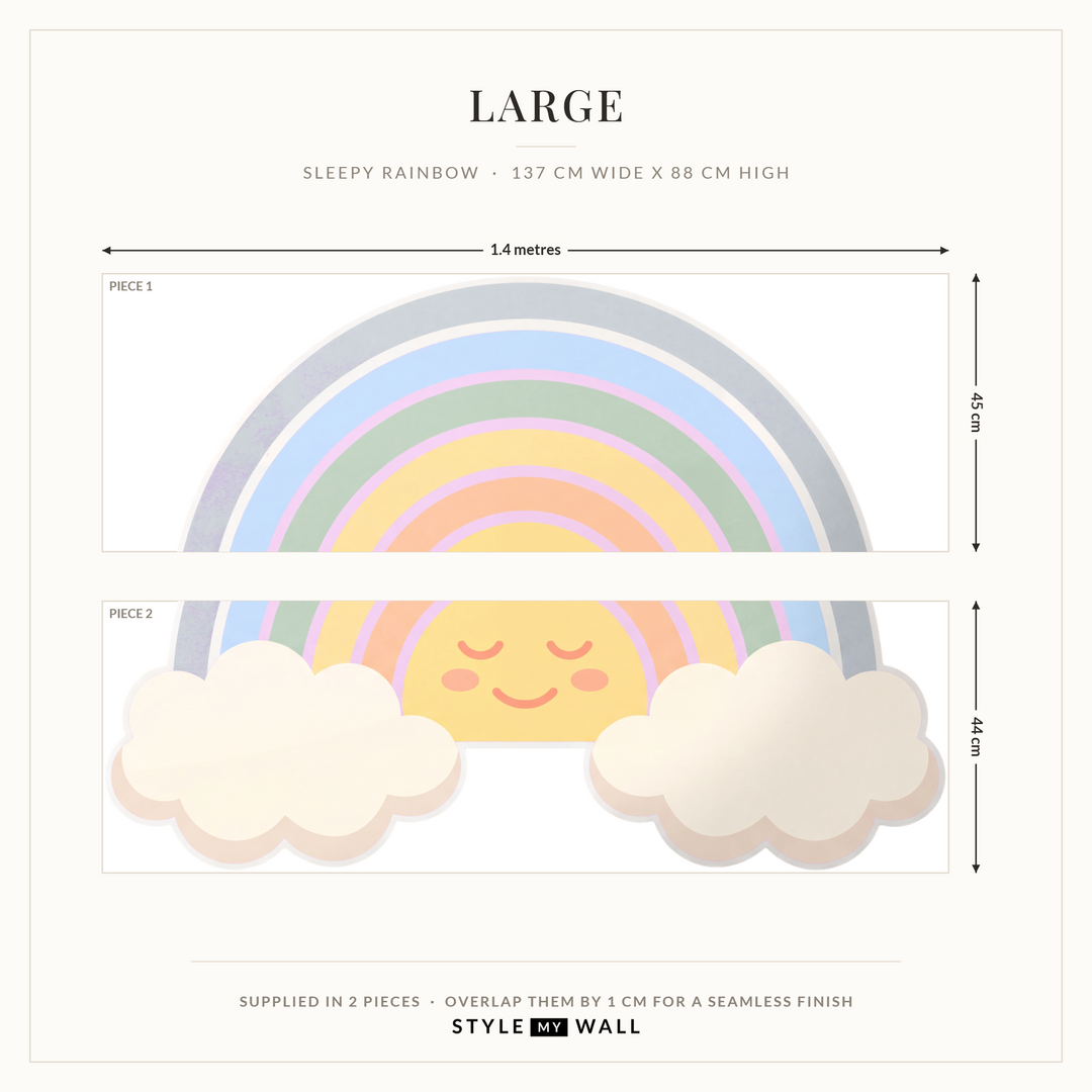 Sunrise Rainbow Clouds Wall Sticker Decals: Large supplied in 2 pieces that overlap by 1 cm