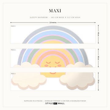 Sunrise Rainbow Clouds Wall Sticker Decals: Maxi supplied in 3 pieces that overlap by 1 cm