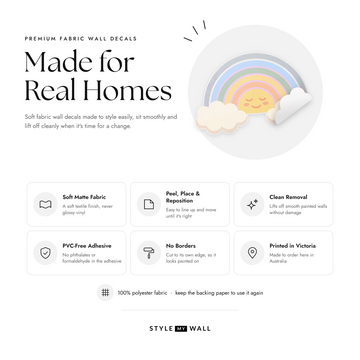 Sunrise Rainbow Clouds Wall Sticker Decals: soft matte fabric wall decals that peel, stick and reposition, printed in Victoria