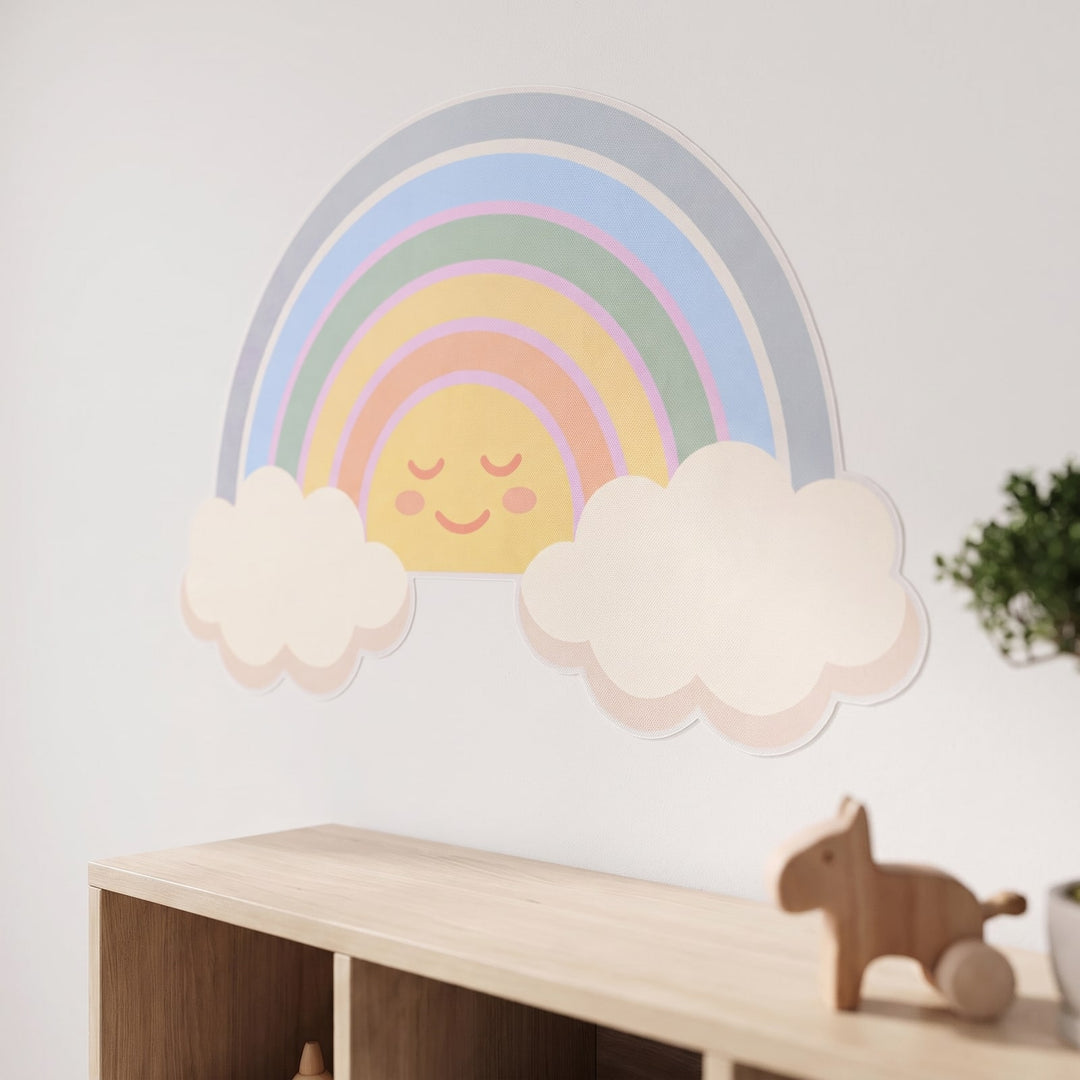 Sunrise Rainbow Clouds Wall Sticker Decals wall decals: a close-up of the decals from one side in a kids' room