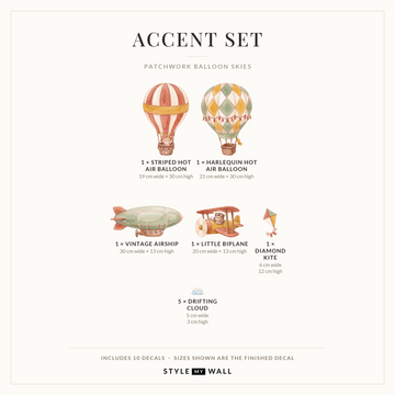 Patchwork Balloon Skies Wall Sticker Decals: Accent Set sizes