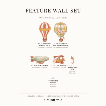 Patchwork Balloon Skies Wall Sticker Decals: Feature Wall Set sizes