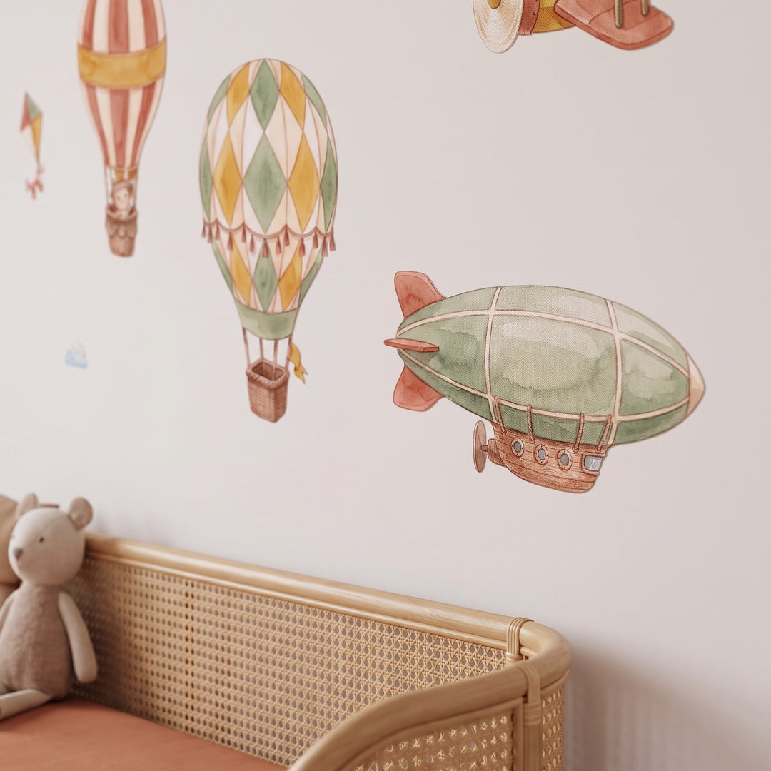 Patchwork Balloon Skies Wall Sticker Decals wall decals: a close-up of the decals from one side in a playroom