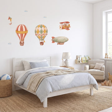 Patchwork Balloon Skies Wall Sticker Decals wall decals: the whole room from a corner in a boy's bedroom