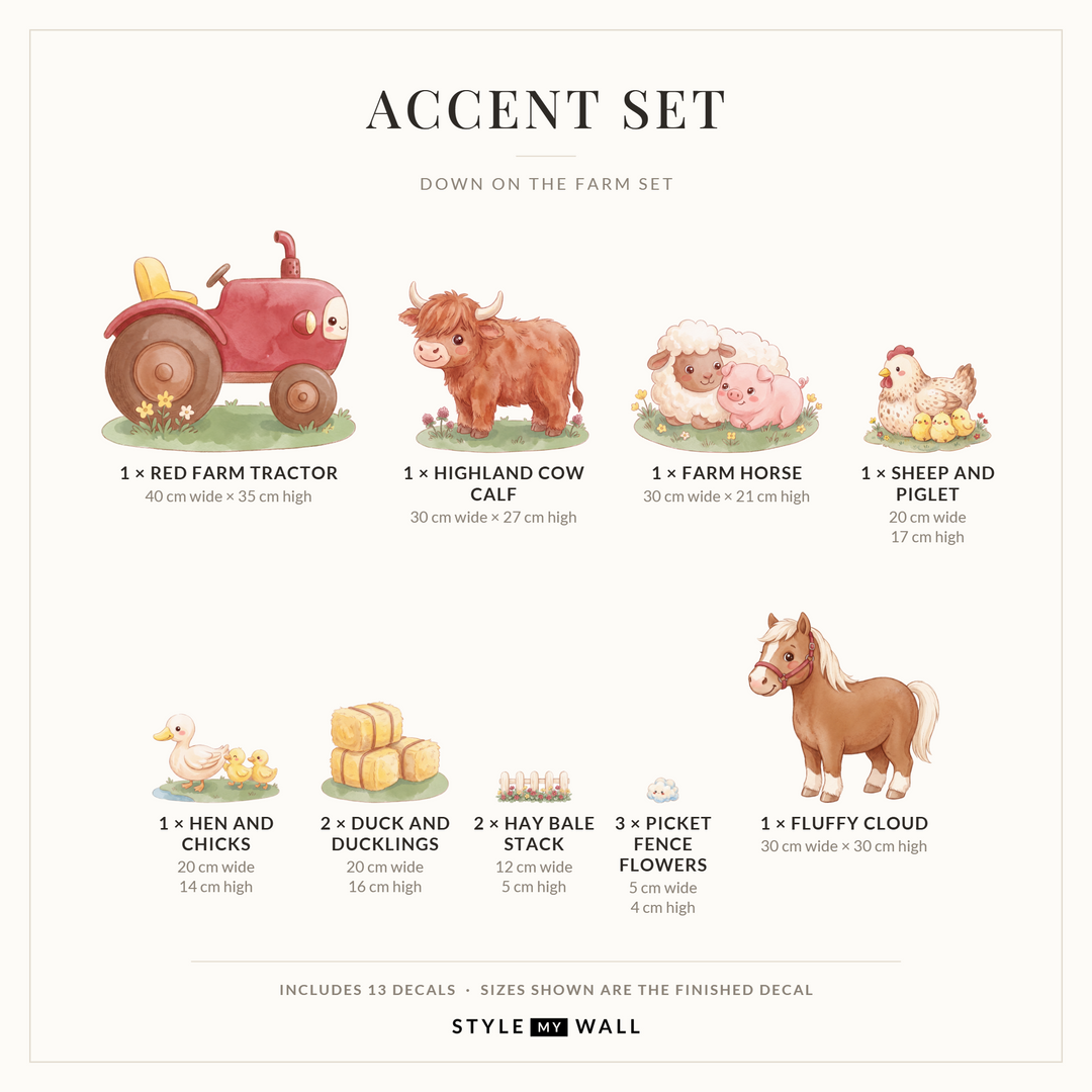 Down on the Farm Wall Sticker Decals: Accent Set sizes