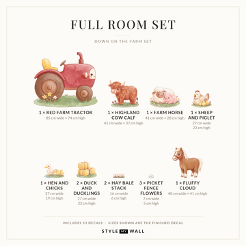 Down on the Farm Wall Sticker Decals: Full Room Set sizes