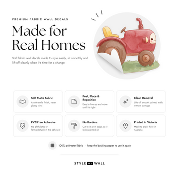 Down on the Farm Wall Sticker Decals: soft matte fabric wall decals that peel, stick and reposition, printed in Victoria
