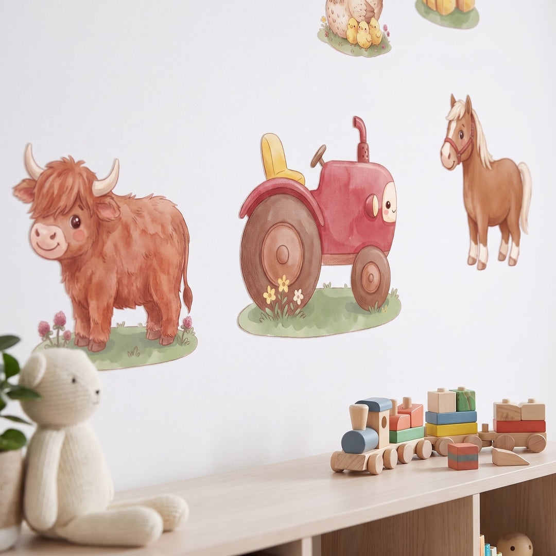 Down on the Farm Wall Sticker Decals wall decals: a close-up of the decals from one side in a kids' room