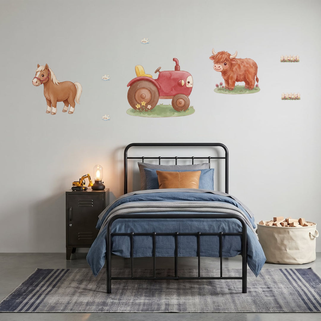 Down on the Farm Wall Sticker Decals wall decals on a boy's bedroom wall (Feature Wall (Medium) size)
