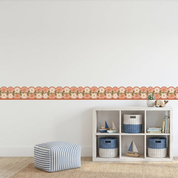Retro Daisy Scallop Border Wall Sticker Decals wall decals on a kids' room wall (in Peach Peach Terracotta, 3 m (6 x 50 cm) size)