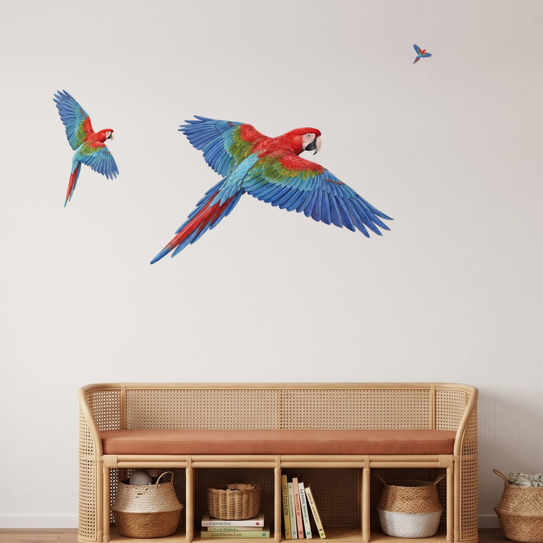 Flying Macaws Wall Sticker Decals wall decals on a playroom wall (Full Room (Large) size)