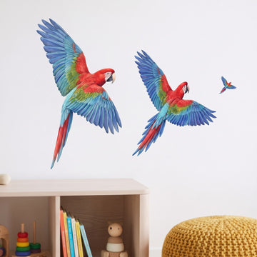 Flying Macaws Wall Sticker Decals wall decals: a close-up of the decals from one side in a kids' room