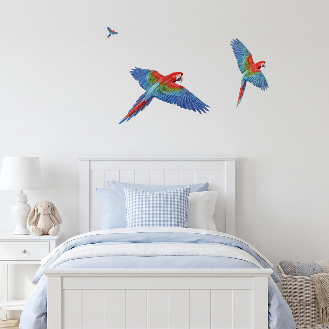 Flying Macaws Wall Sticker Decals wall decals on a girl's bedroom wall (Feature Wall (Medium) size)