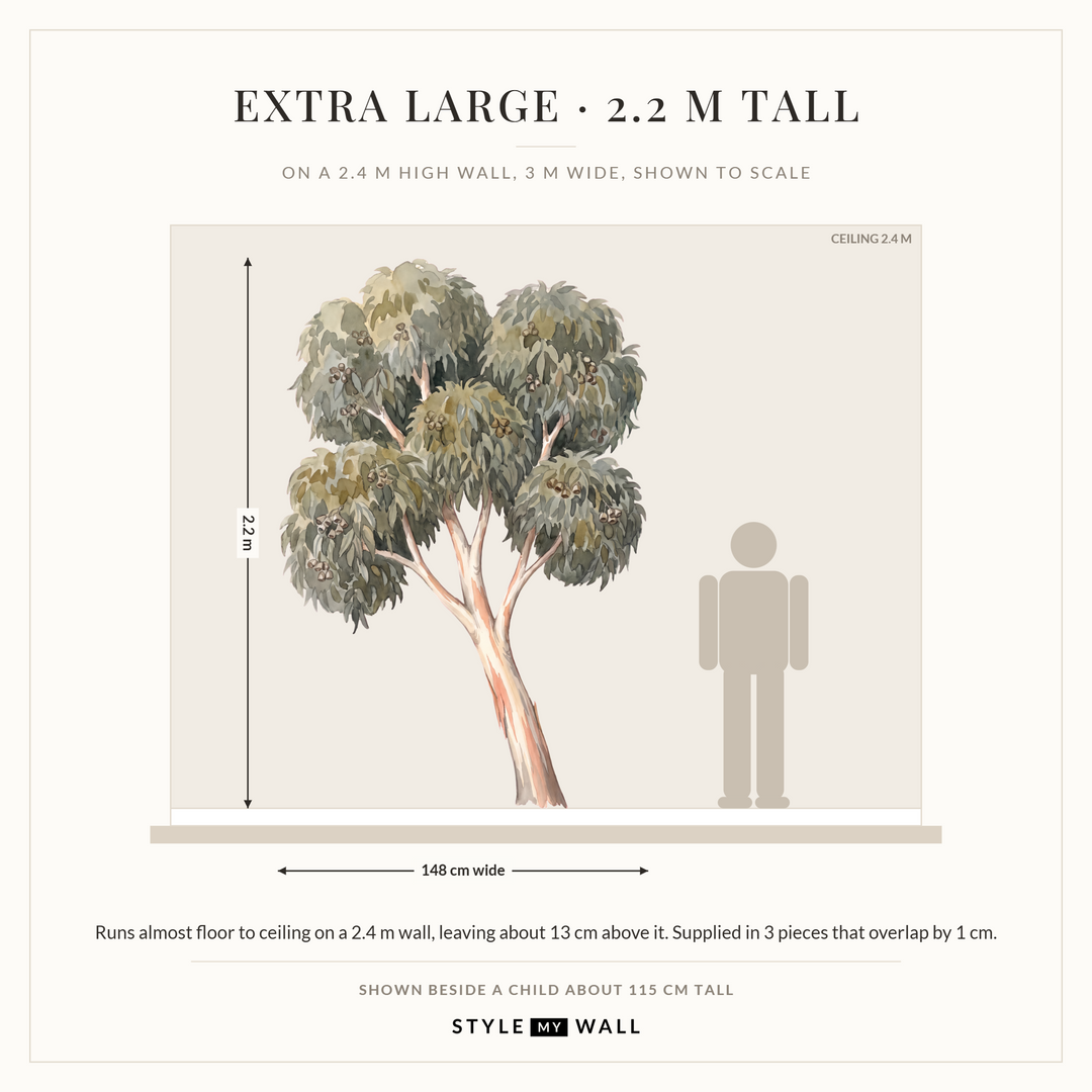 Ghost Gum Tree Wall Sticker Decals: Extra Large on a 2.4 m high wall, to scale beside a child
