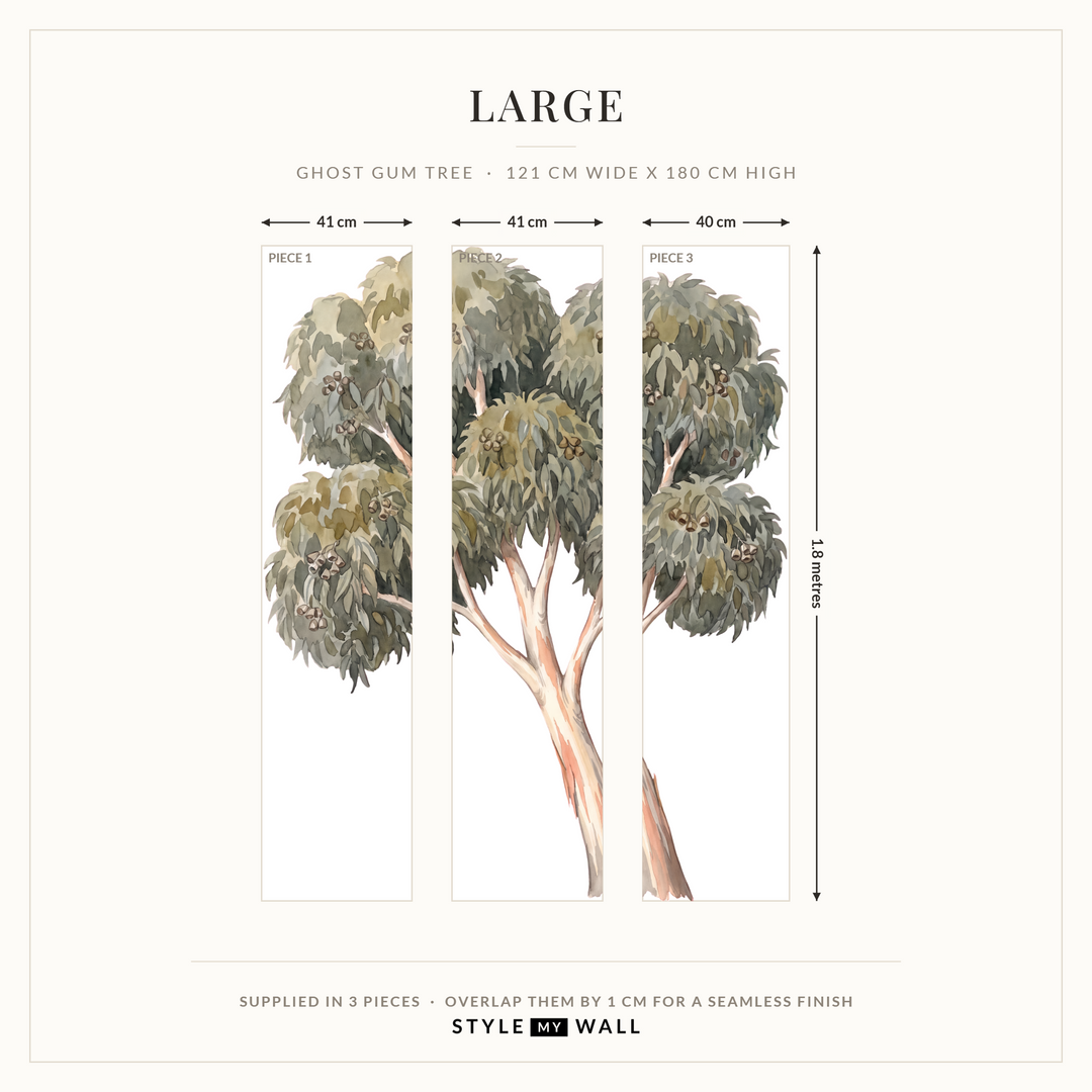 Ghost Gum Tree Wall Sticker Decals: Large supplied in 3 pieces that overlap by 1 cm