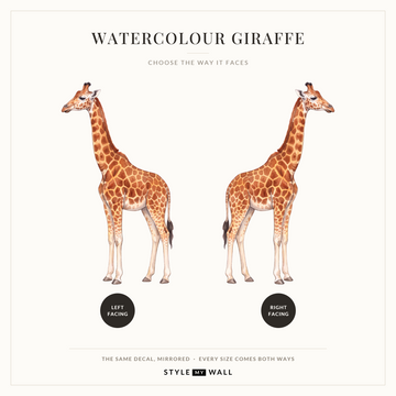 Watercolour Giraffe Wall Sticker Decals: left facing and right facing, the same decal mirrored