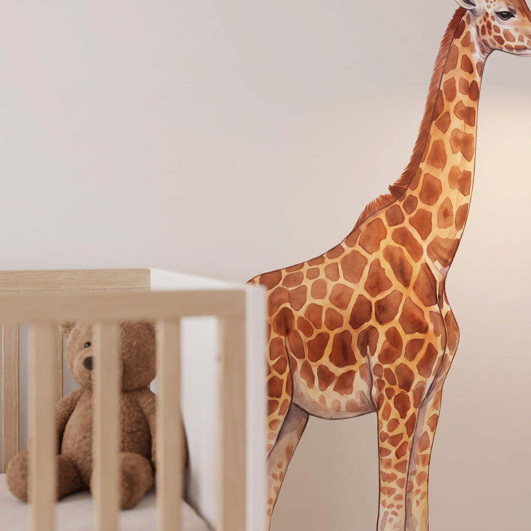 Watercolour Giraffe Wall Sticker Decals wall decals: a close-up of the decals from one side in a nursery