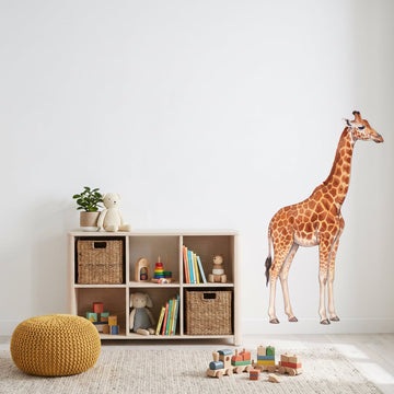 Watercolour Giraffe Wall Sticker Decals wall decals on a kids' room wall (Medium (84 x 150 cm) size, right facing)
