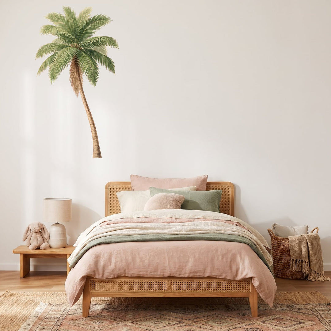 Tall Green Palm Tree Wall Sticker Decals wall decals on a girl's bedroom wall (Small (66 x 120 cm) size, right facing)