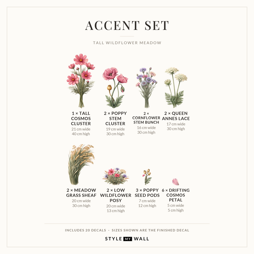 Tall Wildflower Meadow Wall Sticker Decals: Accent Set sizes
