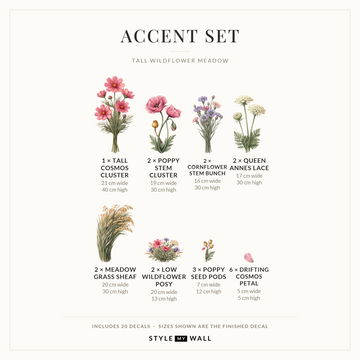 Tall Wildflower Meadow Wall Sticker Decals: Accent Set sizes