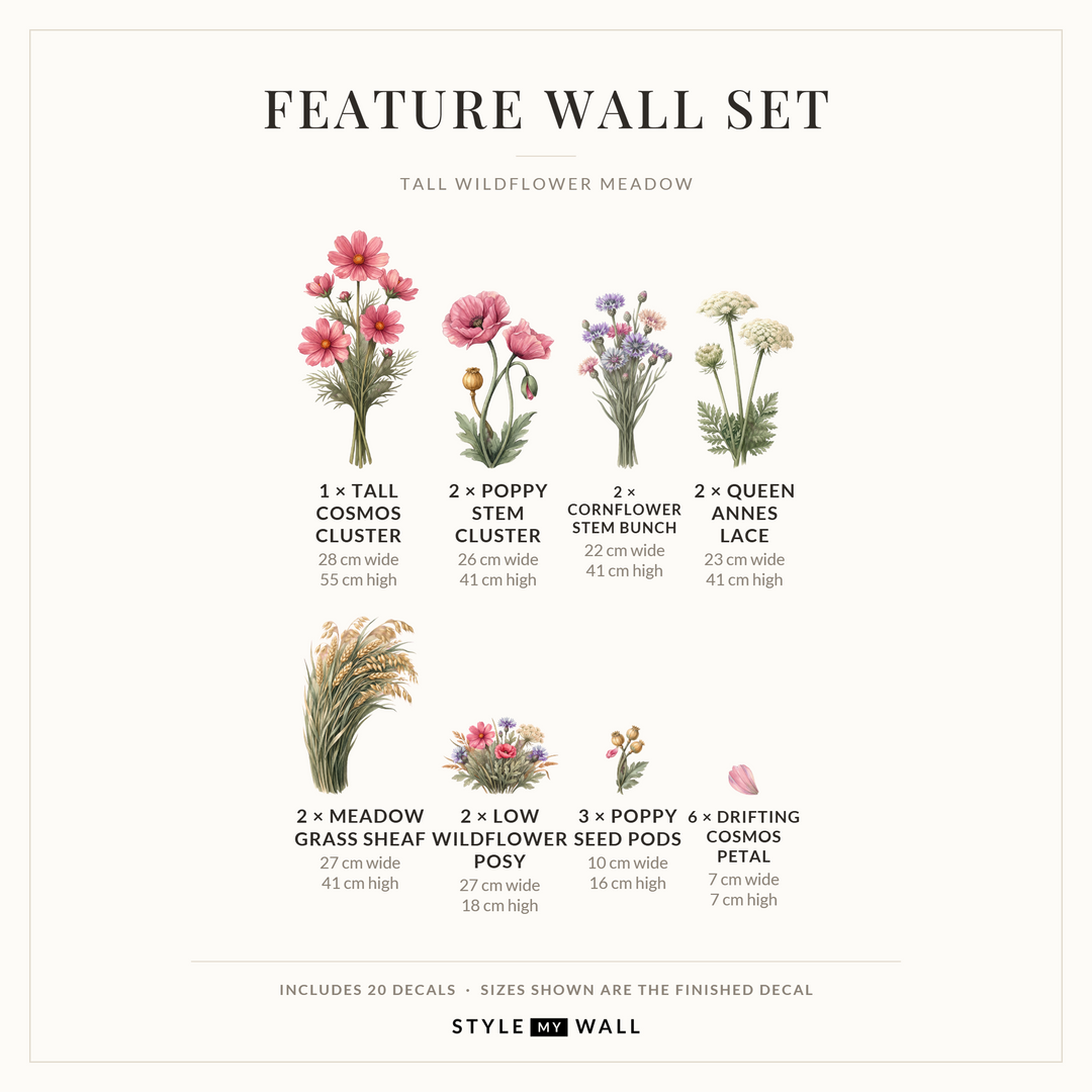 Tall Wildflower Meadow Wall Sticker Decals: Feature Wall Set sizes